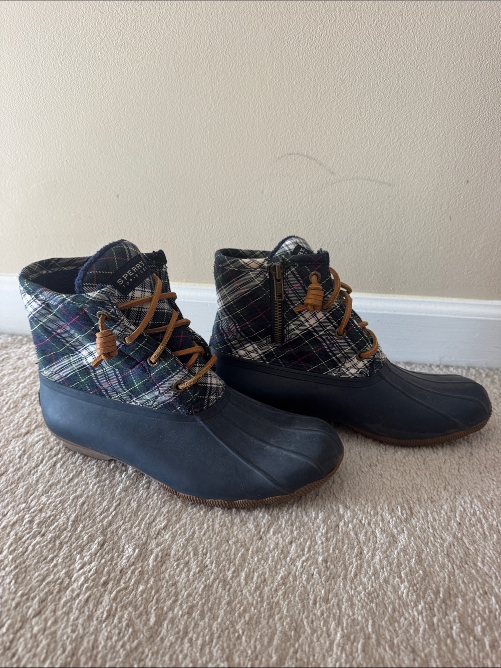 Sperry Plaid Waterproof Duck Boots - Navy, Green & Tan